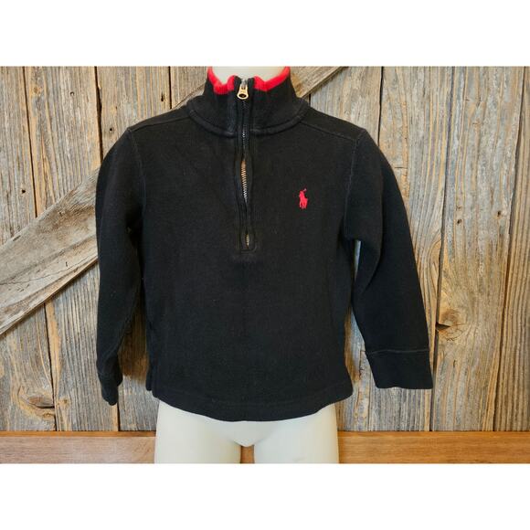 Polo size 2T black red 1/4 zip pullover knit sweater warm preppy boys winter - Picture 1 of 7